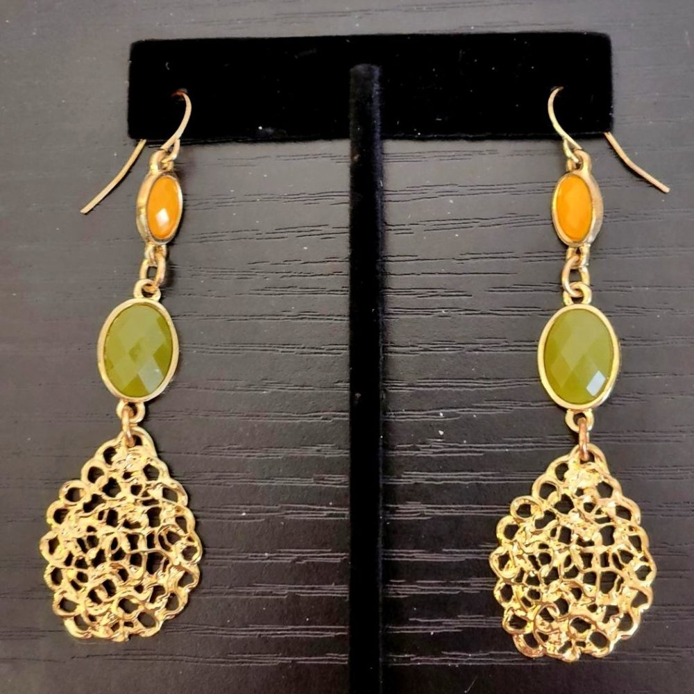 Gold, Green and Yellow Hanging Earrings
